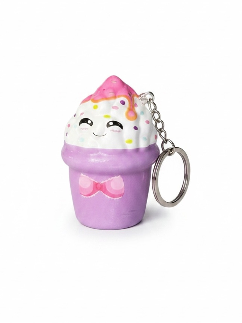 Purple Ice Cream Cone Pink Bow Squishy Toy Best Seller Stress Relief Keychain